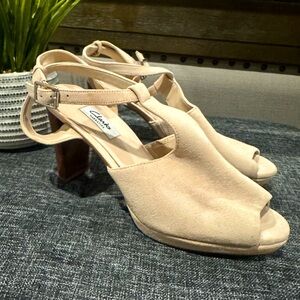 Clarks, comfortable heel, sand suede size 8.